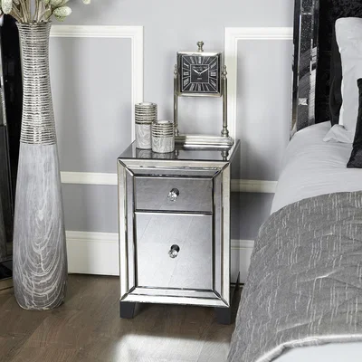 The Range Ash Mirrored 2 Drawer Bedside Table - Smoke Black