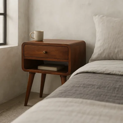 The Range Taormina Chestnut Solid Mango Nightstand with Drawer and Shelf - Brown