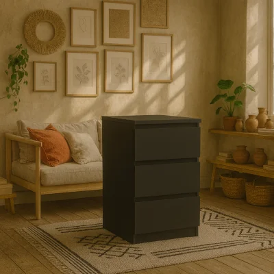 The Range Budapest Matt Bedside Table 3 Drawers - Black