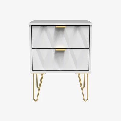 The Range Diamond Ready Assembled 2 Drawer Bedside Cabinet - White Matt