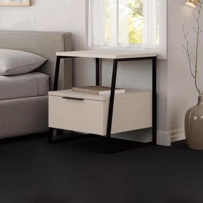 The Range FWStyle 1 Door Bedside Table Nightstand Black Metal Frame - Sandstone