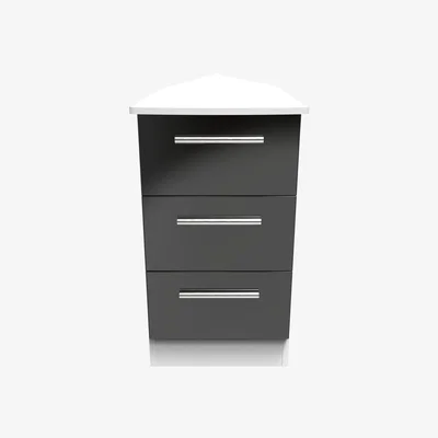 The Range Knightsbridge Ready Assembled 3 Drawer Bedside Cabinet - Black Gloss & White