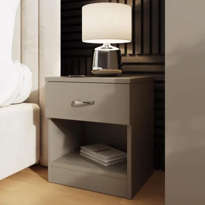 The Range 1 Drawer Nightstand Matt Putty Open Shelf Curved Metal Pull Handles - Putty