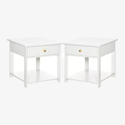The Range Pair of Bedside Tables with Bottom Shelf - White