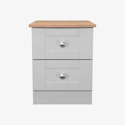 The Range Sussex Fully Assembled 2 Drawer Bedside Cabinet - Grey Ash & Bardolino Oak