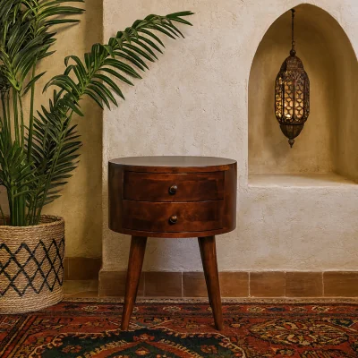 The Range Sorrento Round Chestnut Mango Wood Bedside Table 2 Drawers - Brown