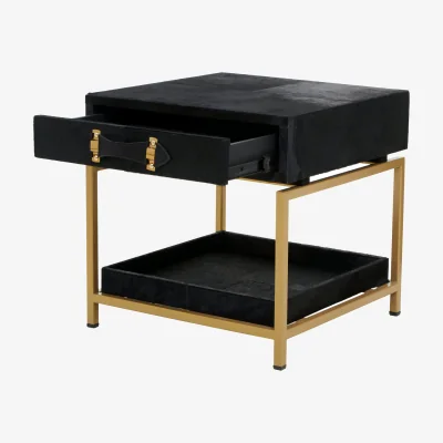 The Range Kensington Townhouse Hair On Leather Bedside Table - Black