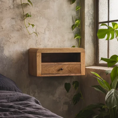 The Range Olbia Chunky Mango Wood Floating Bedside Table - Brown