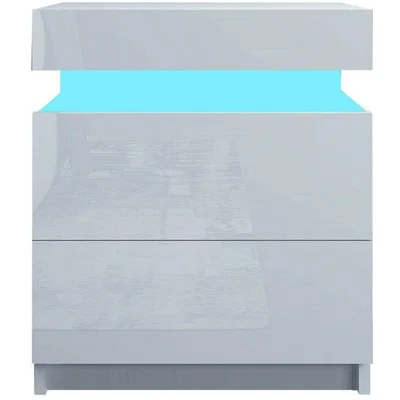 The Range Bedside Table Nightstand 2 Drawers Front LED Light-white - White