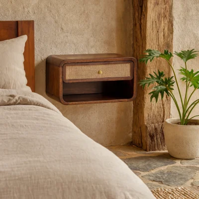 The Range Como Chestnut Wall Mounted Woven Bedside Table 1 Drawer - Brown