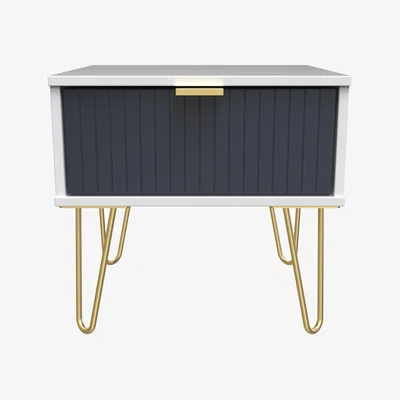 The Range Linear Ready Assembled 1 Drawer Bedside Cabinet - Indigo & White Matt