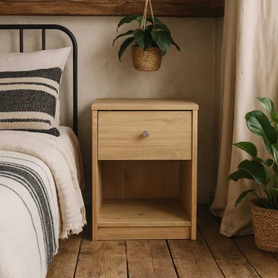 The Range Kaohsiung Hickory Oak Effect Bedside Table 1 Drawer - Brown