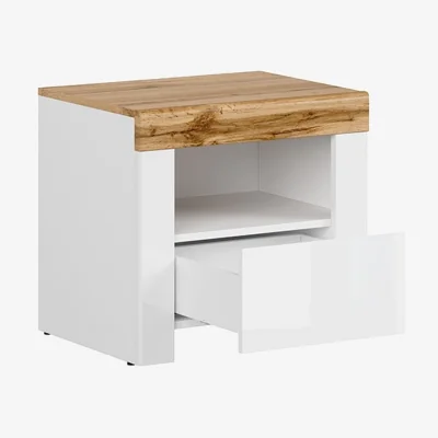 The Range Holten Bedside Cabinet by Impact Furniture White Gloss and Oak Effect - White Gloss / White Matt / Oak Effect Finish