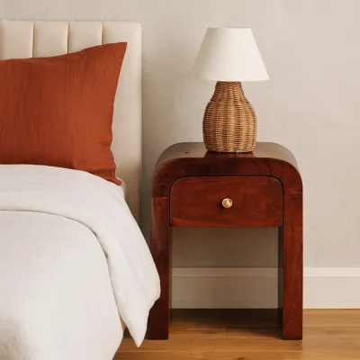 The Range Chioggia Mango Wood Bedside Table Chestnut Finish - Brown