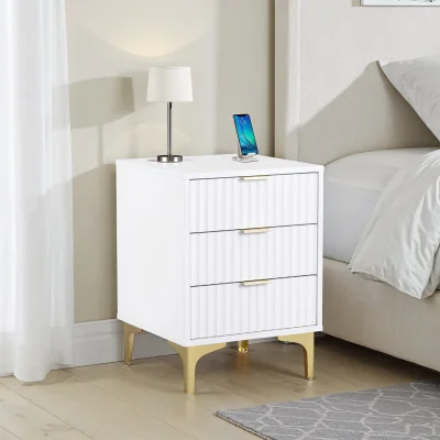 The Range Miami 3 Drawer Bedside - White and Gold - White and Gold
