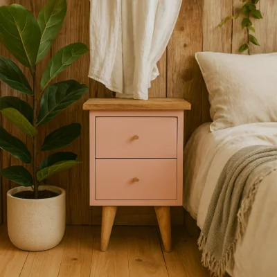 The Range Wrotham Blush Pink Mango Wood Bedside Table 2 Drawer - Brown