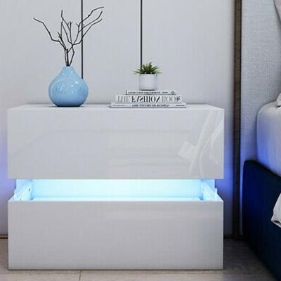 The Range High Gloss Bedside Table Nightstand Cabinet  with LED Light - White