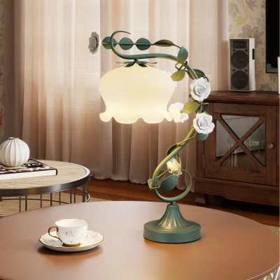 The Range Bedside Table Lamp with Lily Lampshade - Green
