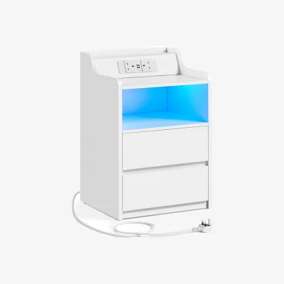 The Range Yaheetech Bedside Table with Built-in Power Sockets - White / 1
