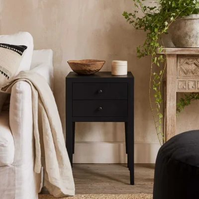The Range Itabira Wood Grain 2 Drawer Bedside Table - Black