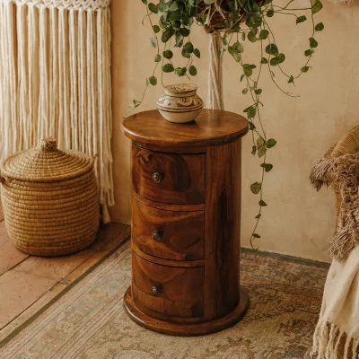 The Range Rocamadour 3 Drawer Sheesham Drum Chest Chestnut - Brown