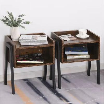 The Range Set of 2 Industrial Bedside Tables With Open Shelf - Brown and Black