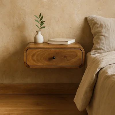The Range Udine Wall Mounted Nightstand Solid Mango Wood Matt Finish 1 Drawer - Brown