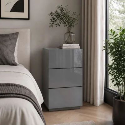 The Range Liberty 3 drawer bedside Cabinet Grey Glass - Grey