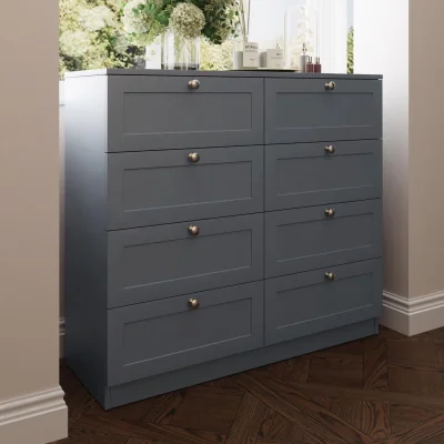 The Range FWStyle Matt Grey 8 Drawer Chest Metal Handles Shaker Style Fronts - Dark Grey