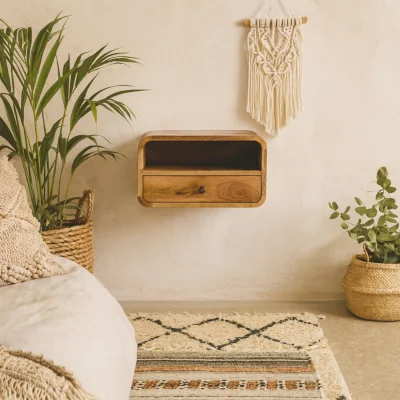 The Range Alghero Large Mango Wood Floating Bedside with Drawer and Shelf - Brown