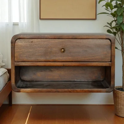 The Range Solid Mango Wood Chestnut Curve Floating Bedside - Brown