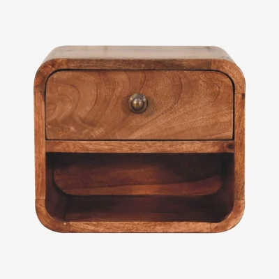 The Range Solid Wood Mini Honey Caramel Wall Mounted Bedside with Open Slot - Honey Caramel