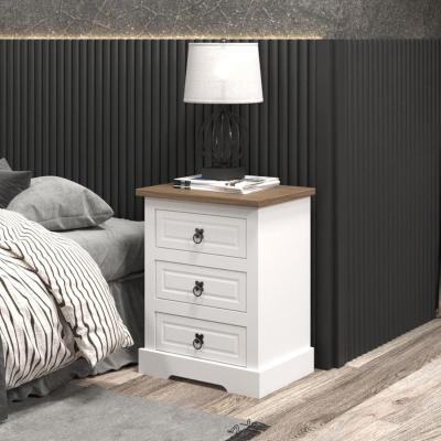 The Range Corona 3 Drawer Bedside Storage with Waxed Mexican Pine Top - White