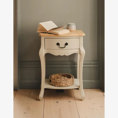 The Range Juliette French Bedside Table with Drawer - Champagne Cream