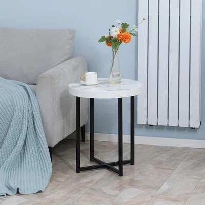The Range Round Side Table with Metal Legs, Modern End Table Bedside Table - White