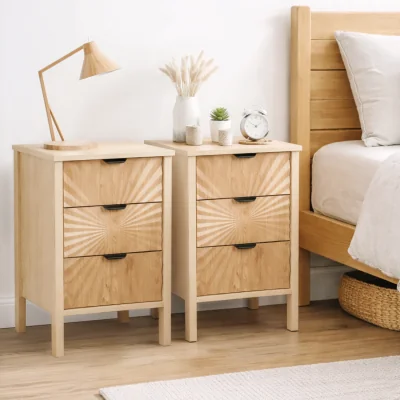 The Range Pair Of Solstice 3 Drawer Bedside Cabinet Chest Table Light Oak - Oak