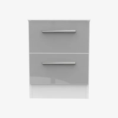 The Range Contrast 2 Drawer Bedside Cabinet Light Grey Gloss  White - Light Grey Gloss / White