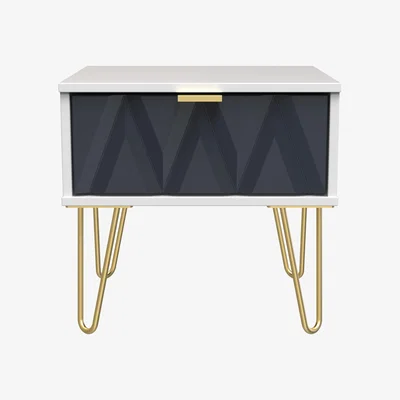 The Range Diamond Ready Assembled 1 Drawer Bedside Cabinet - Indigo & White Matt
