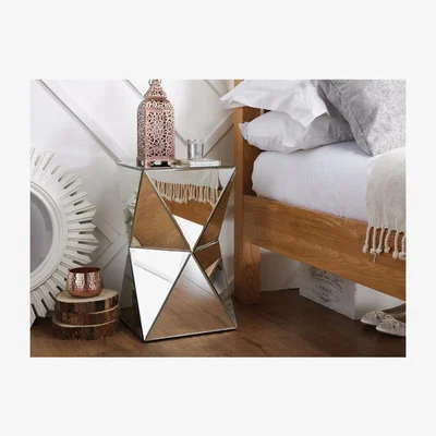 The Range Diamond Mirrored BedsideSide Table - Grey
