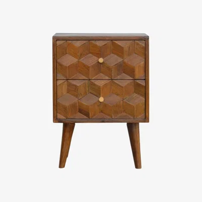 The Range Chestnut Cube Carved Bedside Table With 2 Drawer - Brown