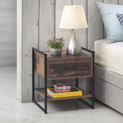 The Range Abbey Bedside Table With One Drawer - Rustic Oak