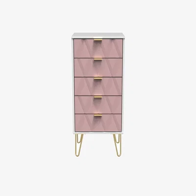 The Range Diamond Ready Assembled 5 Drawer Bedside Cabinet - Kobe Pink & White