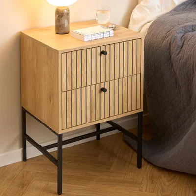 The Range Albany 2 Drawer Bedside Table in Oak/Black Legs - Oak & Black