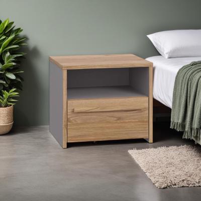 The Range FWStyle 1 Drawer 1 Shelf Oak Grey Bedside Chest Table - Grey & Oak