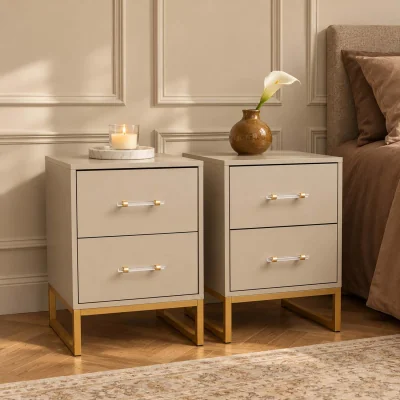 The Range Pair Of Neutral Two Drawer Bedside Tables - Liana Taupe Range