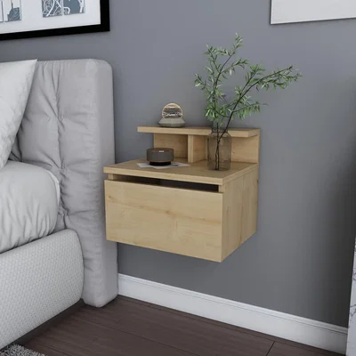 The Range Aleph 35 cm Tall Modern Nightstand with a Cabinet - Sapphire Oak Pattern
