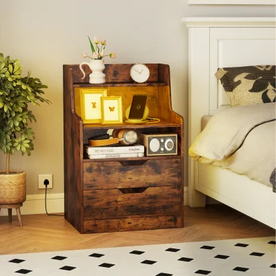 The Range LED Nightstand with Charging Station - Brown
