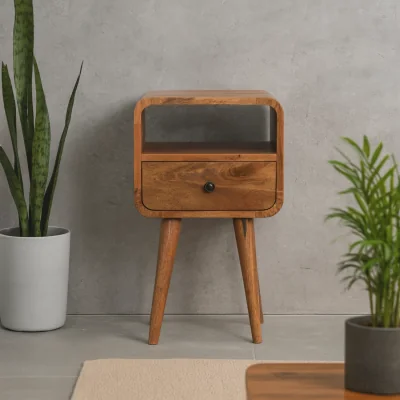 The Range Trento Mini Mango Wood Bedside Table with Drawer and Open Shelf - Brown