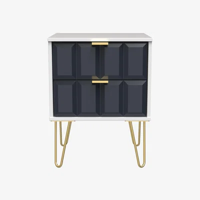 The Range Cube Ready Assembled 2 Drawer Bedside Cabinet - Indigo & White Matt