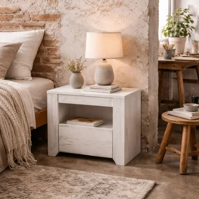 The Range Norwich Aged Effect Soft Bedside Cabinet 1 Drawer - White